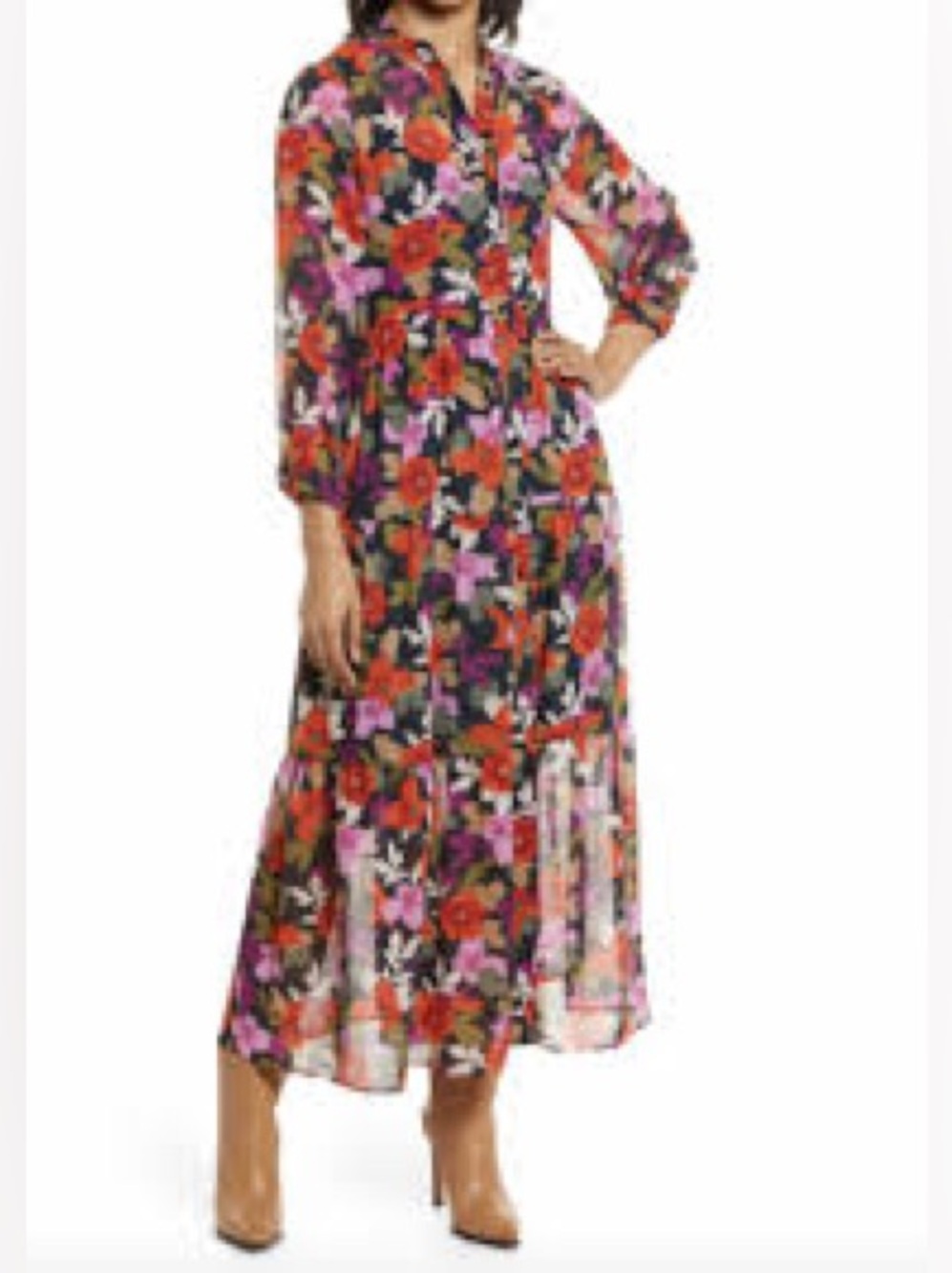 MAGGY LONDON NWT Floral Long Sleeve Shirtdress 12